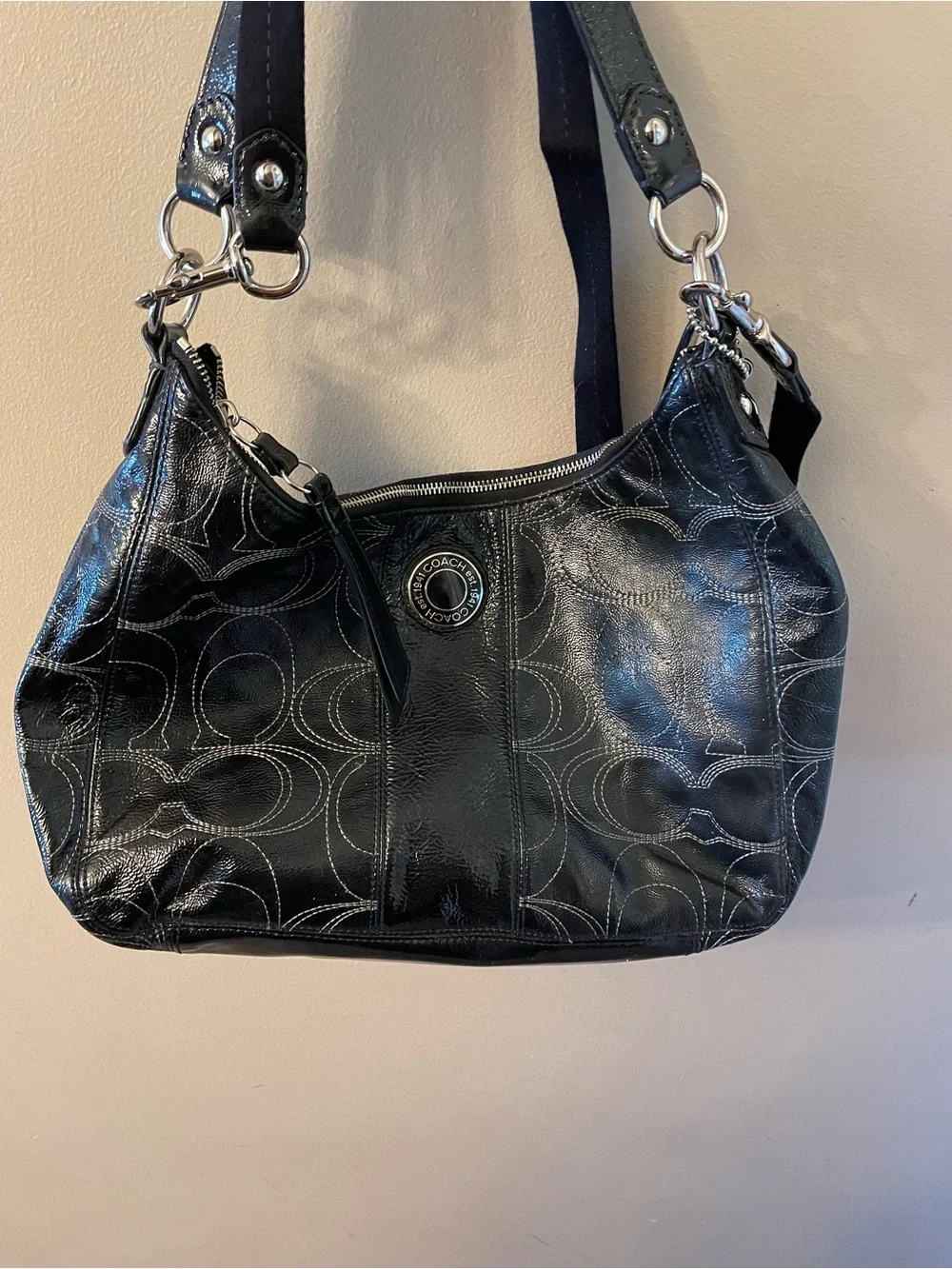 Coach Black Signature Leather Hobo Shoulder Bag